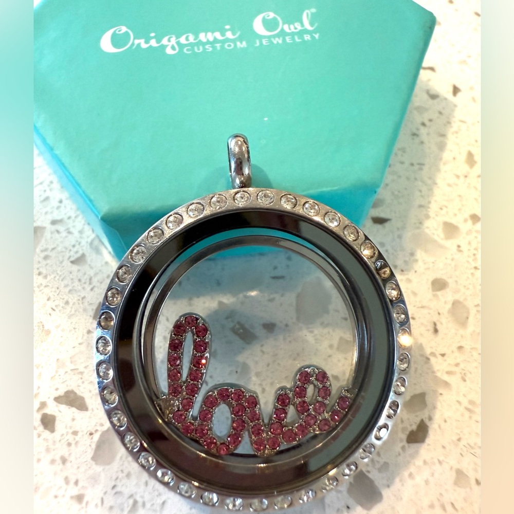 Origami Owl Silver Living Locket Necklace Rhinestone Jewelry Swarovski Charms